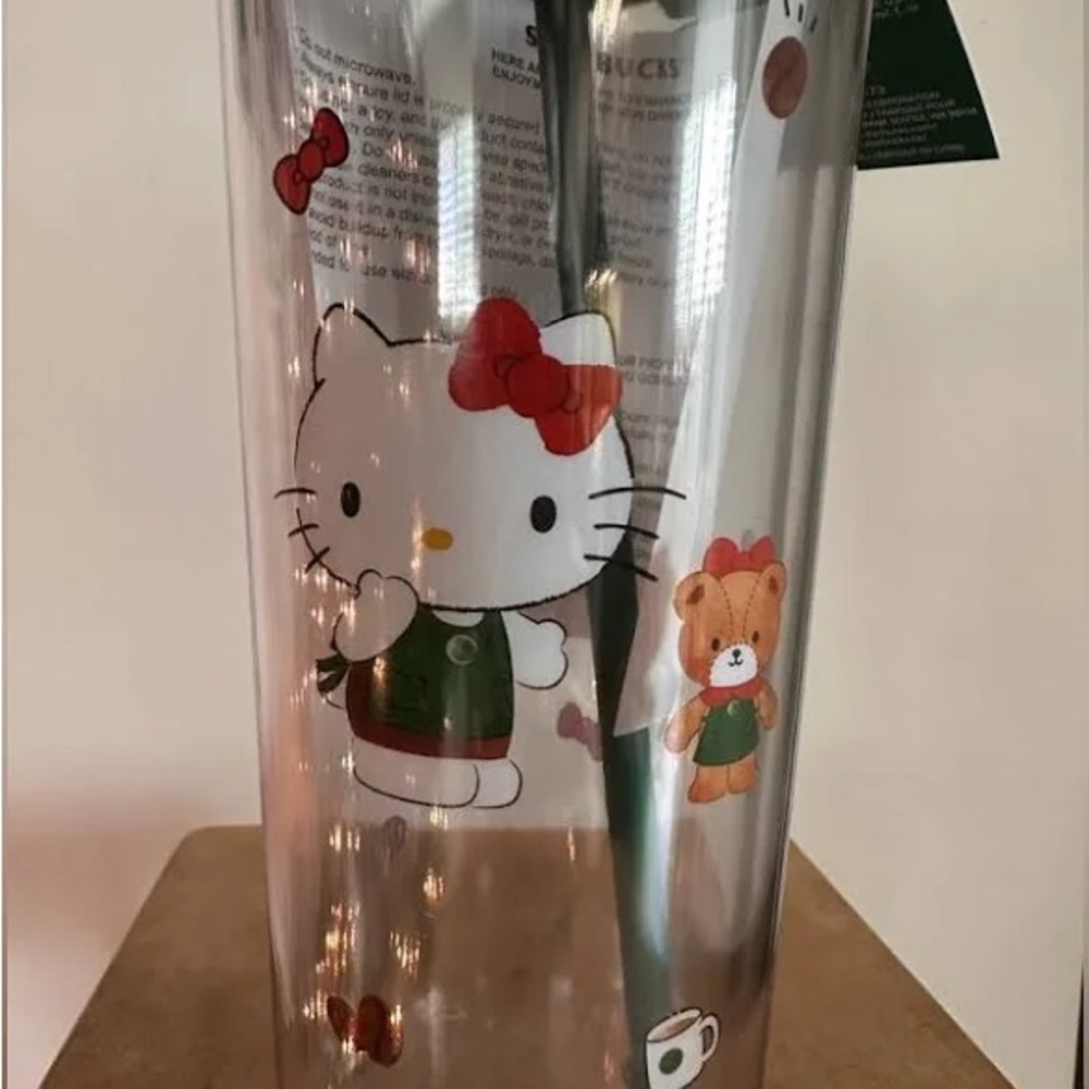 Starbucks Clear Tumbler with Hello Kitty and Bear Design